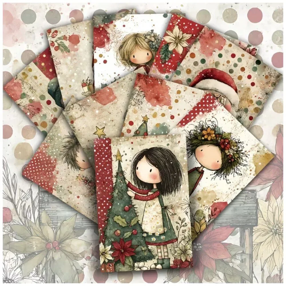 NWT 20pc 4x6 Vintage Christmas Girl Postcard Craft Set Junk Journal Paper